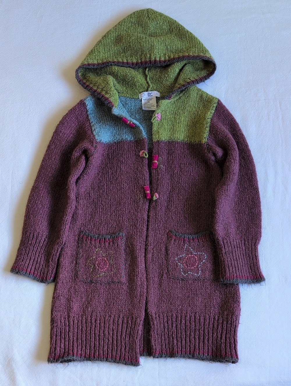 Deux par Deux Girls Size 5 Premium Alpaca Blend Chunky Knit Hooded Long Sweater